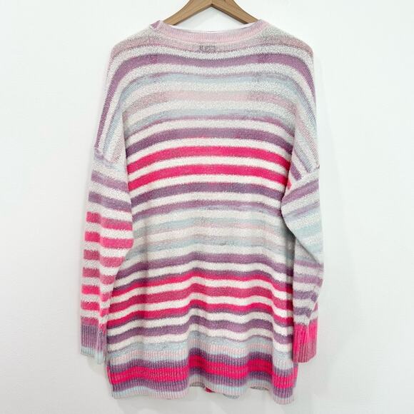 Torrid Acrylic V-Neck Button Front Cardigan Multi Stripe Pink size 3 3X - Picture 2 of 5
